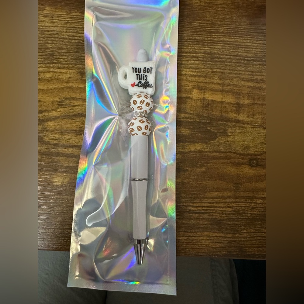 Coffee Themed Pen with Beads Handmade